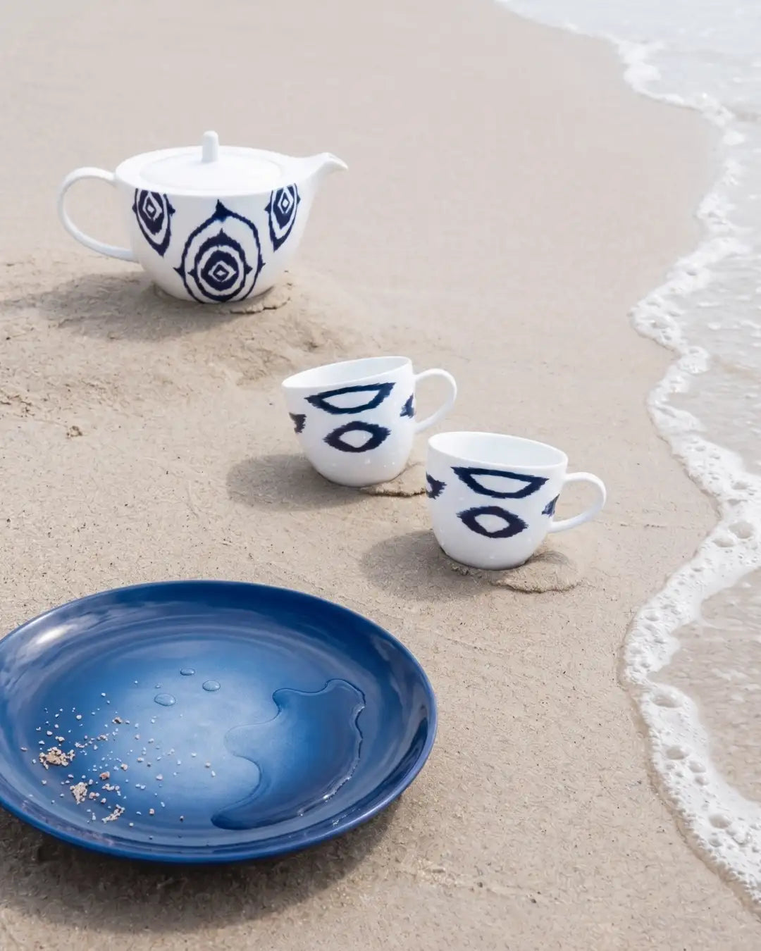 Mugs en Porcelaine Fine - Lot de 2 - Motif Blanc et Bleu | ADIRE