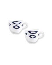 Fine Porcelain Mugs - Set of 2 - White & Blue Design | ADIRE