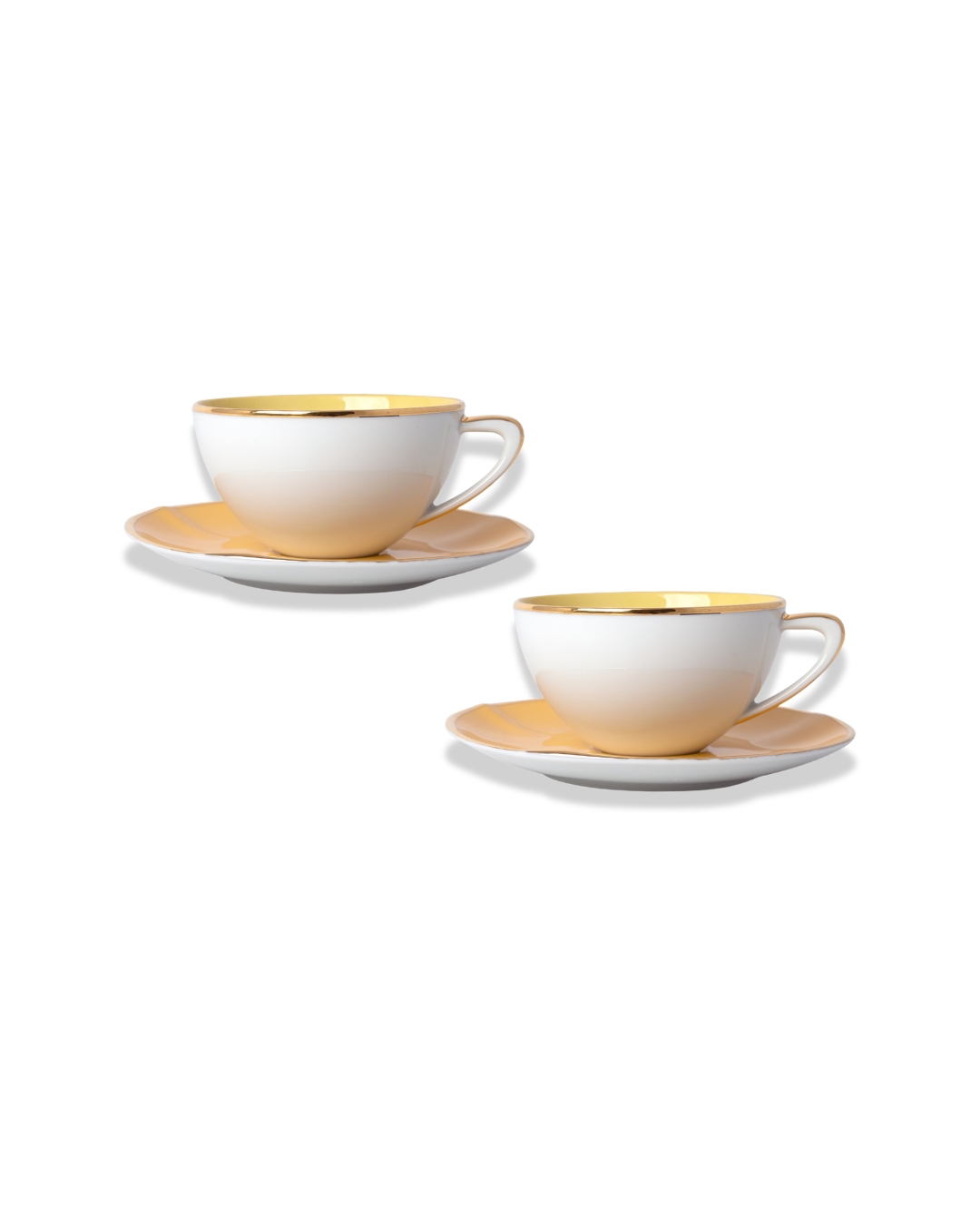 Fine Porcelain Set of 2 Tea Cups & Saucers - Papaya Color Design | BAHIA