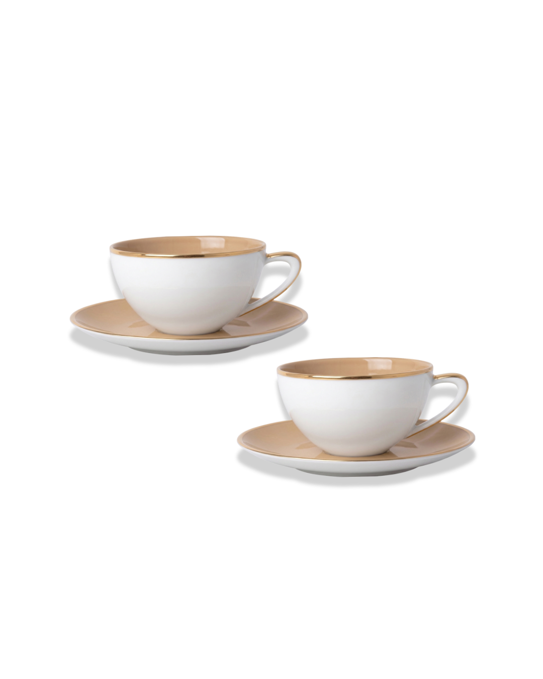 Fine Porcelain Set of 2 Tea Cups & Saucers - Mocha Color Design | BAHIA