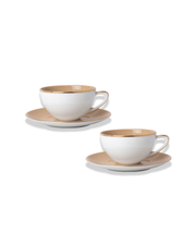 Fine Porcelain Set of 2 Tea Cups & Saucers - Mocha Color Design | BAHIA