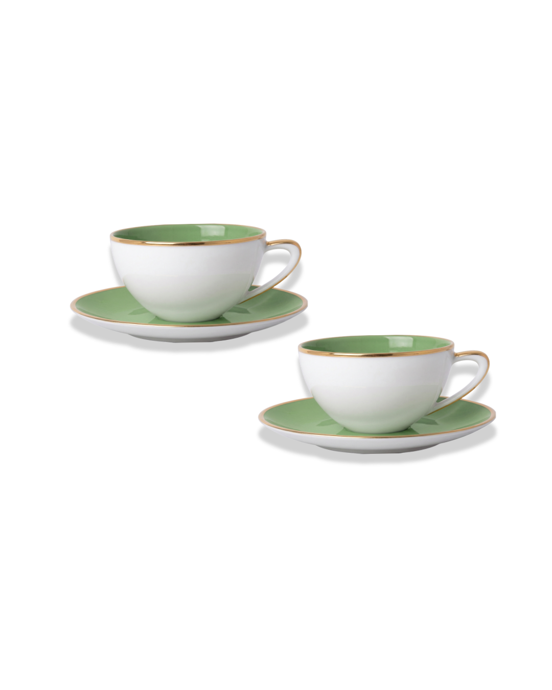 Fine Porcelain Set of 2 Tea Cups & Saucers - Mint Green Color Design | BAHIA
