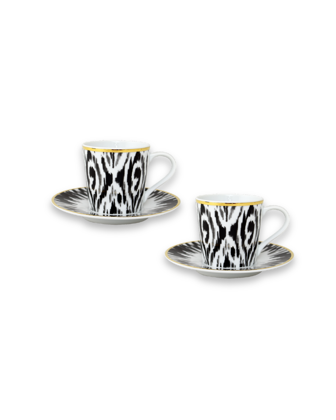 Fine Porcelain Coffee Set of 2 - Black & White Graphic Pattern | ECHO