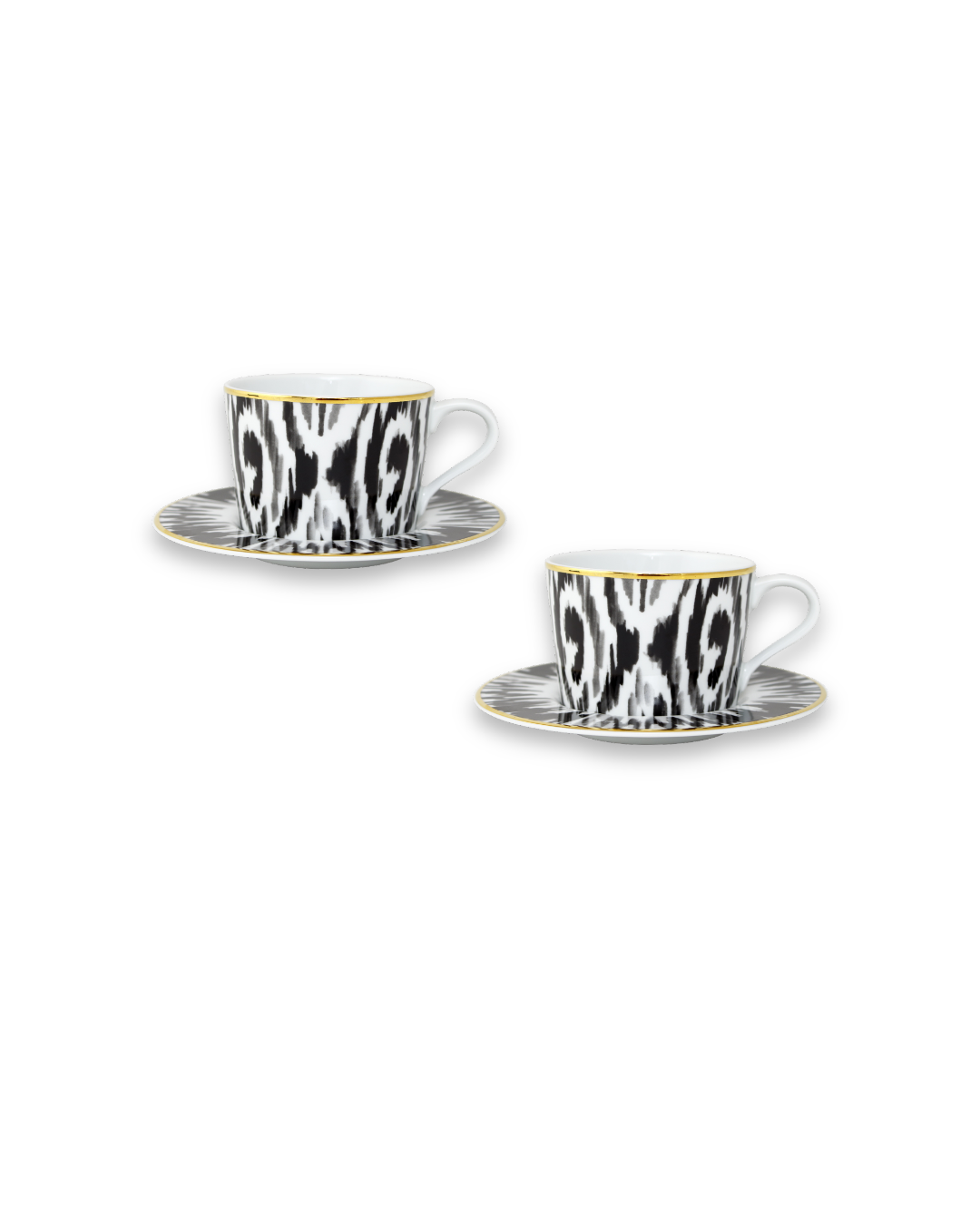 Fine Porcelain Tea Set of 2 - Black & White Graphic Pattern | ECHO