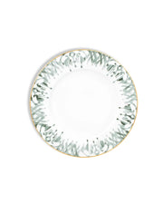 Fine Porcelain Dinner Plate - White & Sage Green Design | MARA