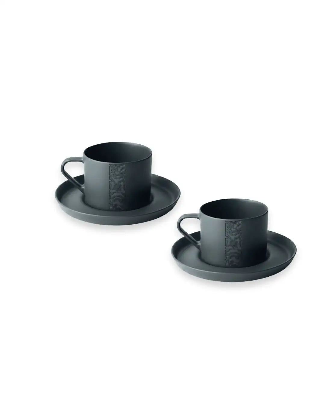 Ensemble de 2 tasses à thé et soucoupes en porcelaine fine – Motif noir | The Vibration