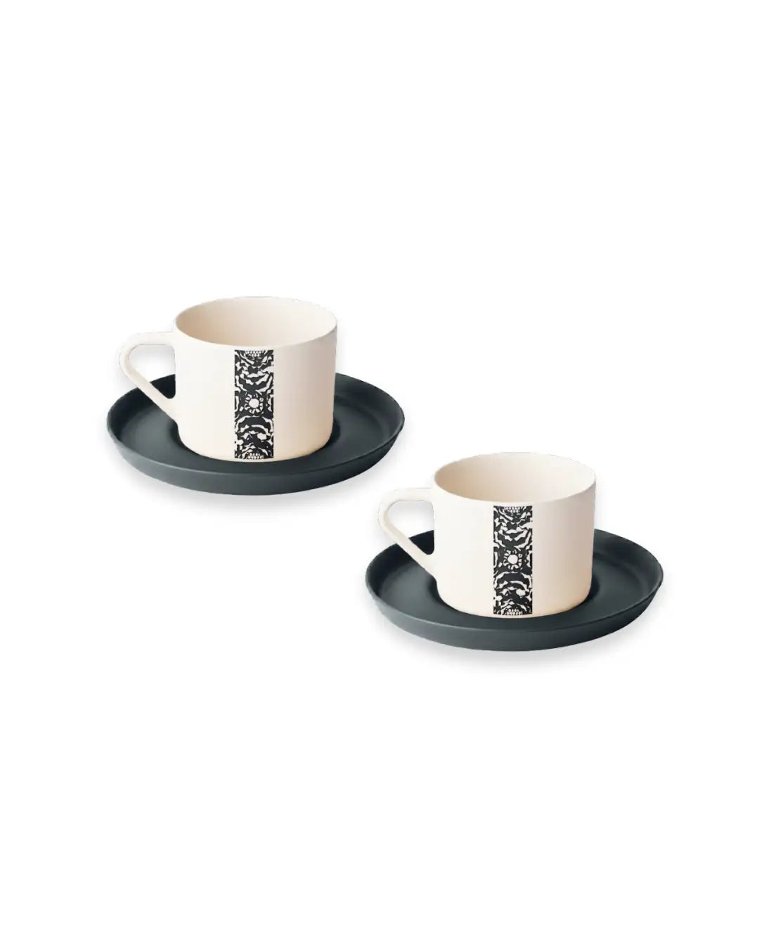 Service à thé en porcelaine fine, 2 tasses et soucoupes – Motif noir et blanc | The Vibration
