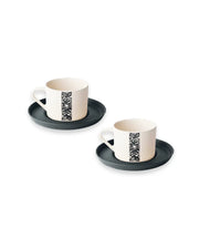 Fine Porcelain Set of 2 Tea Cups & Saucers - Black & White Design | The Vibration
