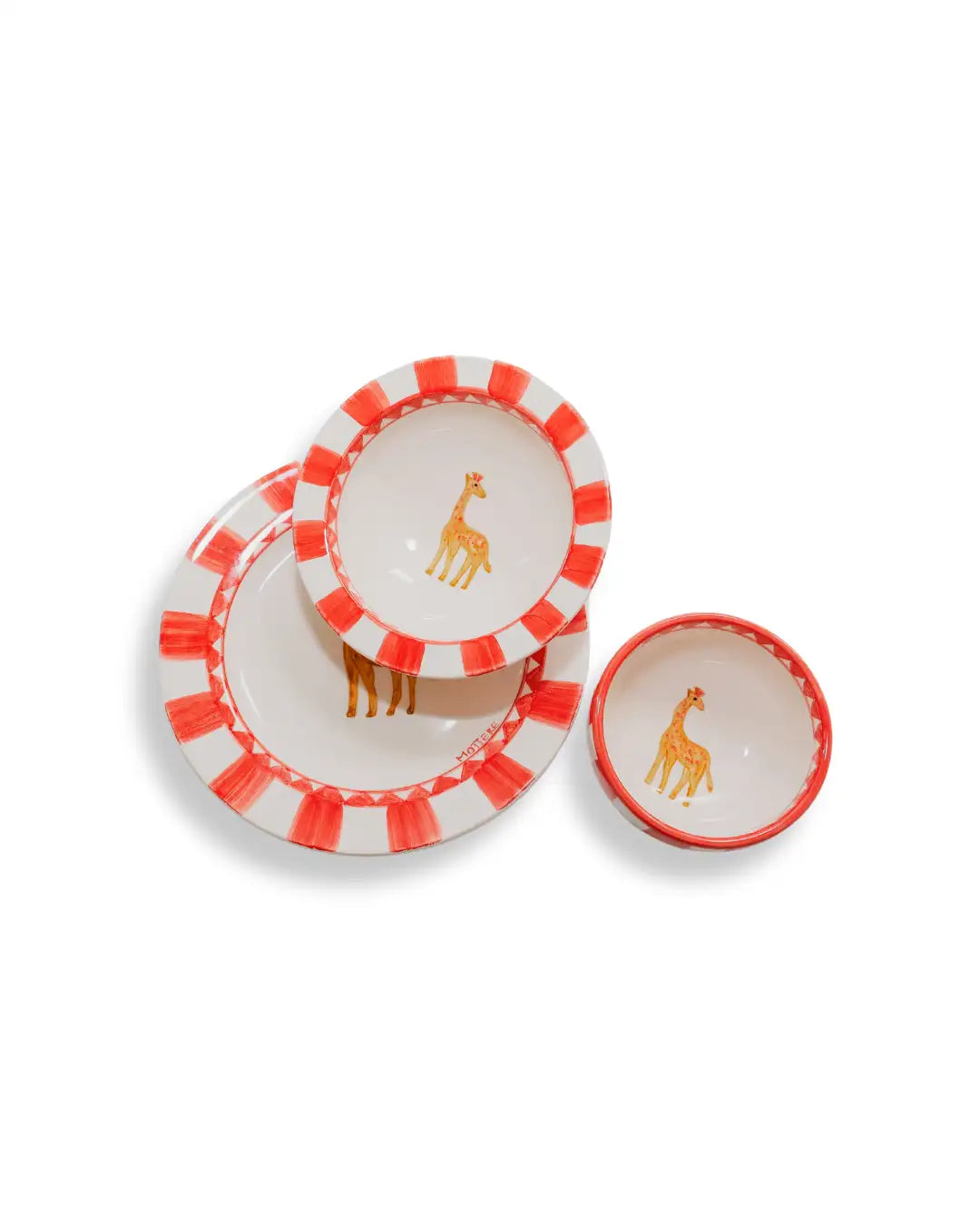 Faience 3pc set - Animal Design Flame red | Royal Animals - Giraffe