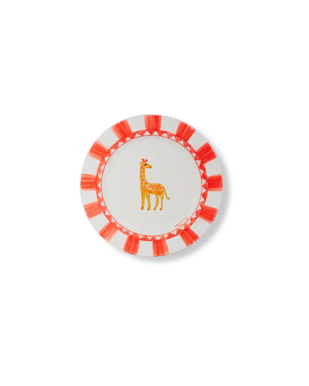 Faience Dessert Plate - Animal Design Flame Red | Royal Animals - Giraffe