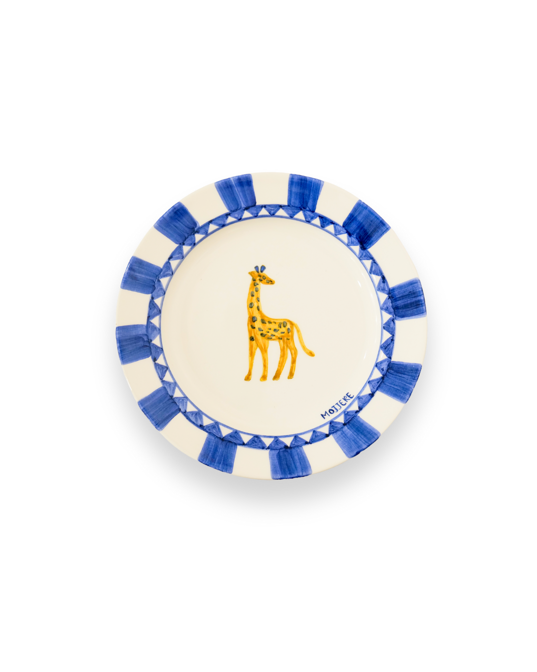 Assiette à Dessert en Faïence - Design Animal Bleu Indigo | Royal Animals - Girafe