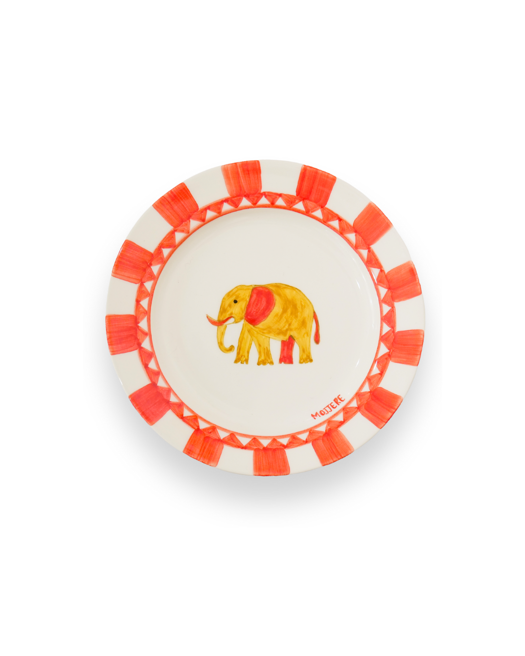 Assiette à Dessert en Faïence - Design Animal Rouge Flamme | Royal Animals - Éléphant 