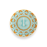Fine Porcelain Dessert Plate - Lagoon Blue & Orange Design | WELI