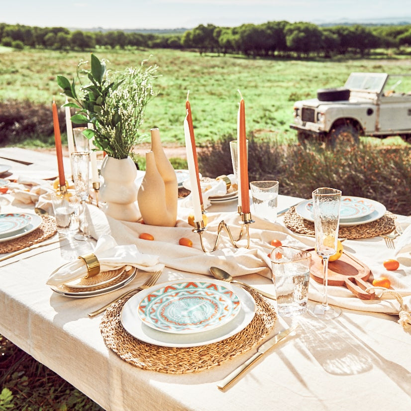 Assiette à Dessert en Porcelaine Fine - Design Bleu Lagon & Orange | WELI